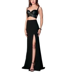 LA FEMME Black Two Piece Formal Gown